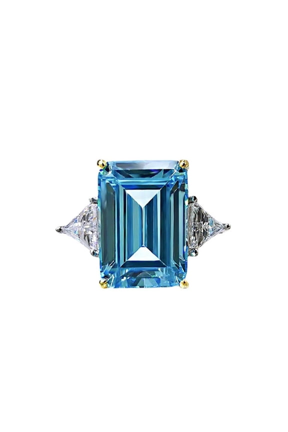 3 Stone Emerald Cut Ring 10 Carat CZ Simulated Diamond Engagement Rings for Women 925 Sterling Silver Wedding Band Ring for Her