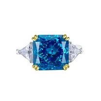 3 Stone Engagement Ring 6 Carat Radiant Cut Cocktail Statement Rings for Women CZ Simulated Blue Diamond Ring 925 Sterling Silver Wedding Bnad