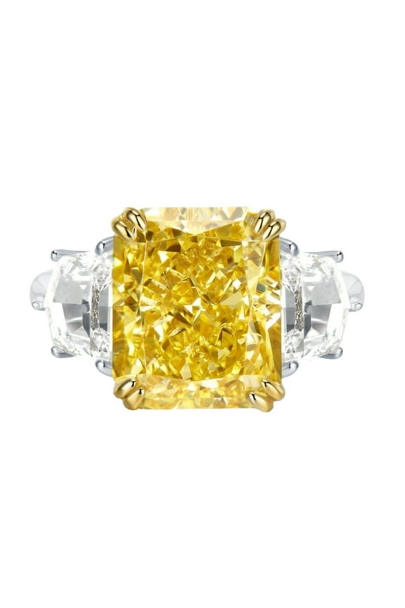 3 Stone Engagement Ring 925 Sterling Silver 8 Carat CZ Simulated Purple/Yellow Diamond Ring Radiant Cut Cocktail Statement Rings for Women