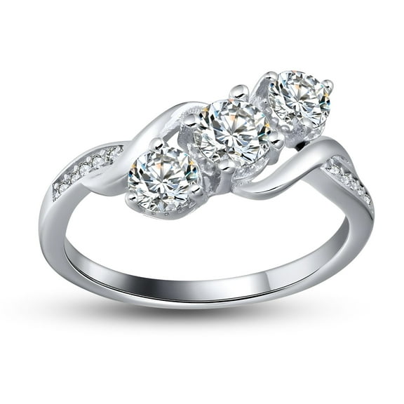 3 Stone Engagement Ring for Women Sterling Silver CZ Wedding Ring Ginger Lyne Collection