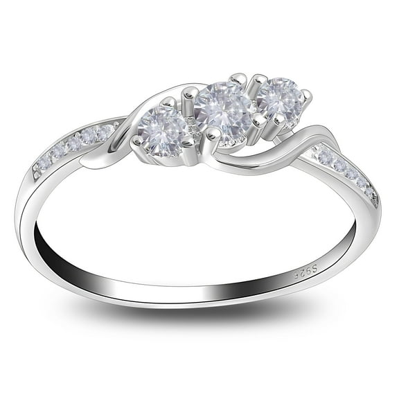 3 Stone Engagement Ring for Women, Sterling Silver Cubic Zirconia Wedding Ring for Her Ginger Lyne Collection