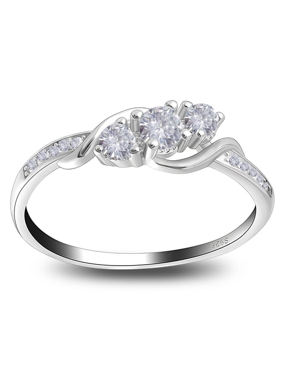 3 Stone Engagement Ring for Women, Sterling Silver Cubic Zirconia Wedding Ring for Her Ginger Lyne Collection