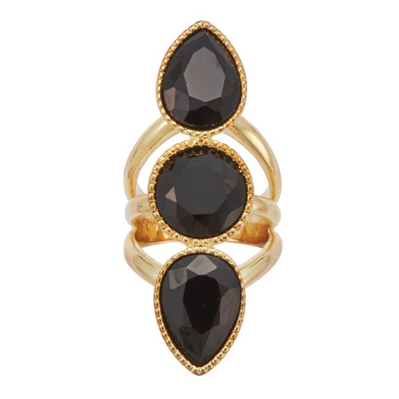 3-Stone Goldtone Onyx Cocktail Ring
