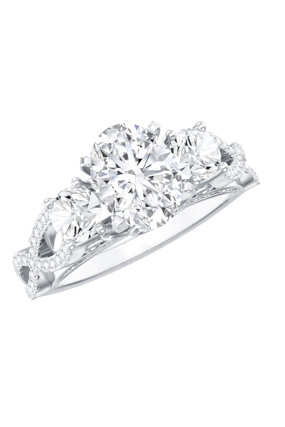 Vintage Engagement Ring with Moissanite - D-VS1 Grade Certified Moissanite 3 Stone Ring for Women - Jewelry Box included, 925 Sterling Silver, US 4.00