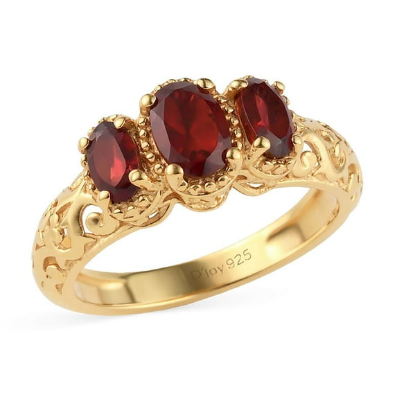 3 Stone Garnet Ring for Women in 14K Gold Plated 925 Sterling Silver - January Birthstone Promise Engagement Vintage Red Garnet Jewelry Birthday Christmas Gifts Size - 7
