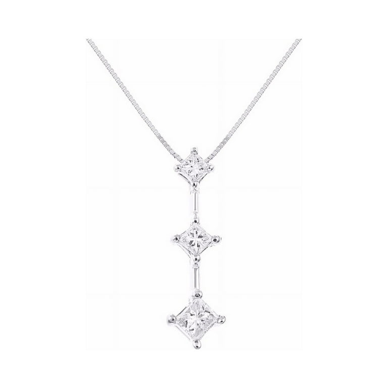 3 Stone Past, Present, Future Diamond Pendant Necklace Set in 14K White  Gold with 18