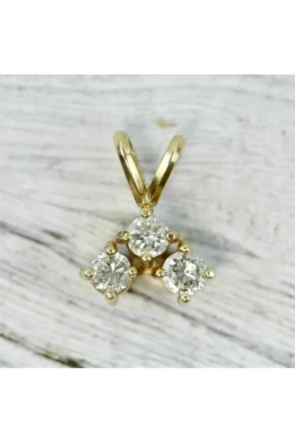 3-Stone Pendant 1Ct Round Cut Lab-Created Diamond 14K Yellow Gold Plated