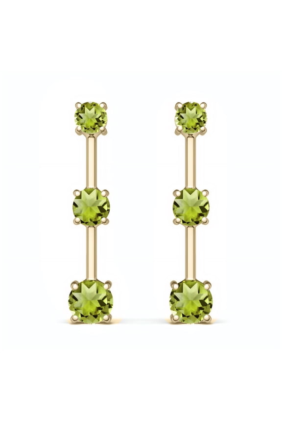 3 Stone Peridot Dangle Earrings in 14K GoldPeridot Jewelry Peridot Dangle Drop Earrings August Birthstone Earrings Green Stone Jewelry