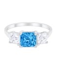 thumbnail image 1 of 3 Stone Princess Cut Engagement Ring Blue Topaz CZ 925 Sterling Silver Size 6, 1 of 6