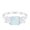 thumbnail image 1 of 3 Stone Princess Cut Engagement Ring Lab Created White Opal 925 Sterling Silver Size 7, 1 of 6