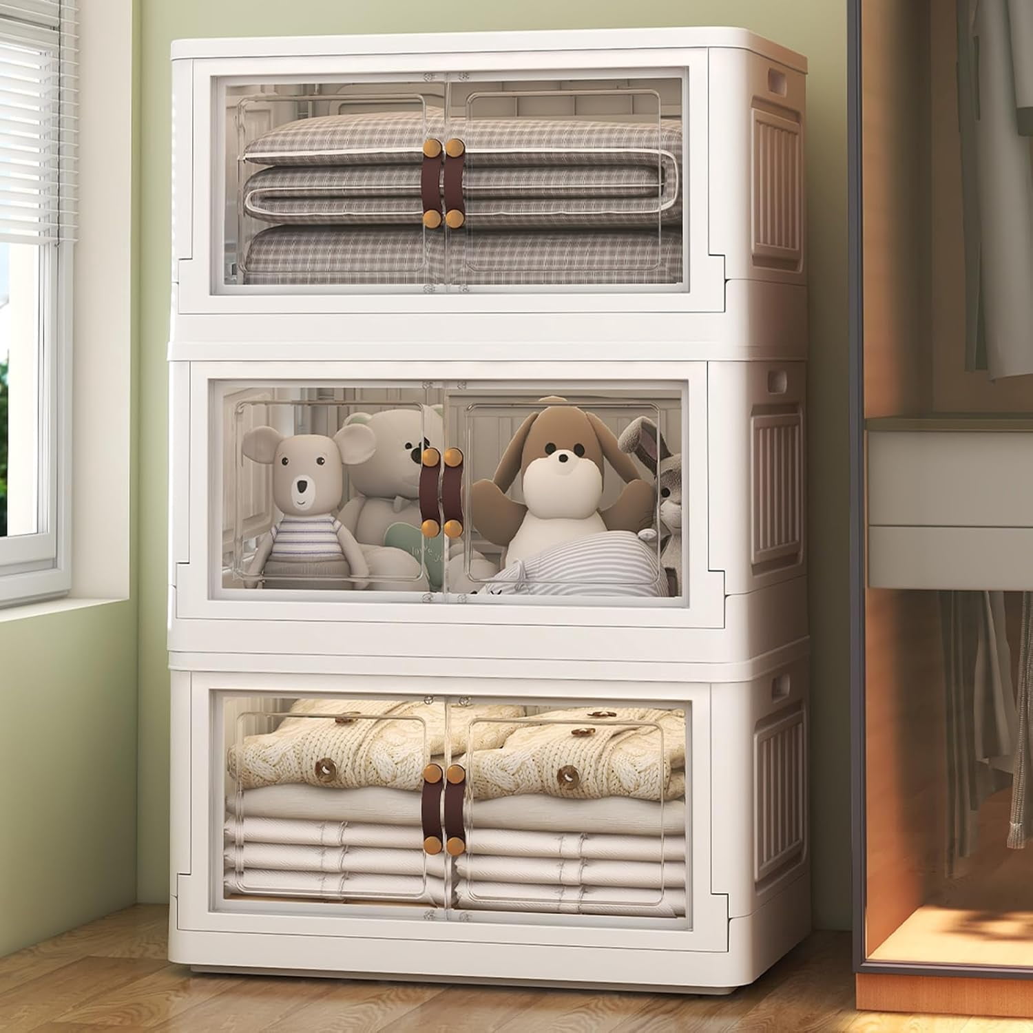 3 Storage Bins with 3 Lids, 78 Qt White Closet Organizers and Storage ...