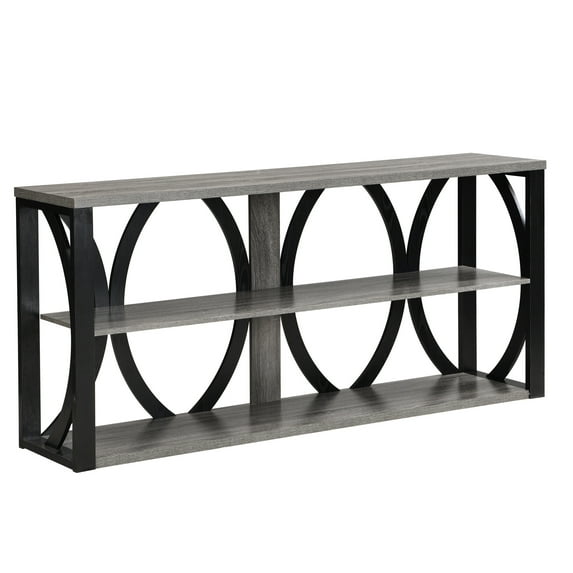 3 Storage Console Table, 72.46 Inch. Black Industrial Style For Living Room, Entryway, Hallway. Spacious & Stable Build Entry Long Table With Corridor, Office. Top