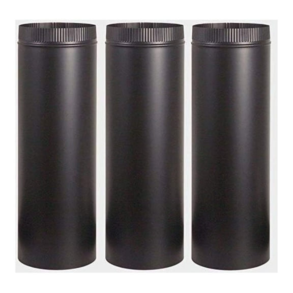 3~ Stove Pipe 7" Dia. x 24" Long Black Matte Finish 24 Gauge Single Wall Steel Black Home Improvement Building Supplies