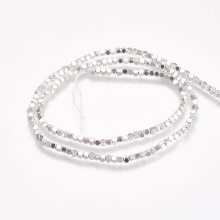 3 Strand Electroplate Non-magnetic Synthetic Hematite Beads Strands Faceted Square Silver Plated 2x2.5x2.5mm Hole: 0.5mm 170~180pcs/strand 16 inch