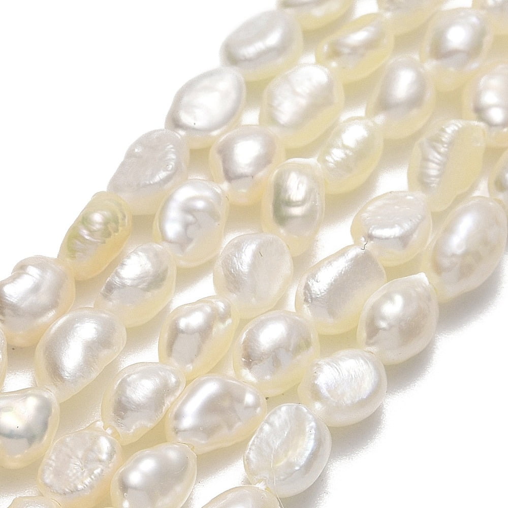 3 Strand Natural Cultured Freshwater Pearl Beads Strands Keshi Pearl Beads Two Sides Polished Linen 5~6x4~4.5x3mm Hole: 0.6mm