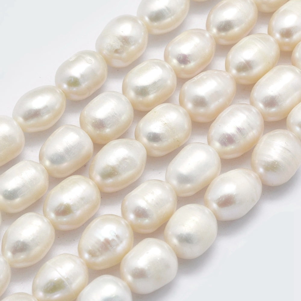3 Strand Natural Cultured Freshwater Pearl Beads Strands Oval Floral White 8~9x7~8mm Hole: 0.8mm Hole: 0.8mm 34pcs/strand 13.78 inch(35cm)