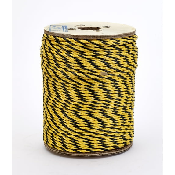 3-Strand Twisted Polypropylene Safety Rope, 1490 lbs Tensile Strength, 600 ft. Length x 1/4 in. Width, Yellow/Black