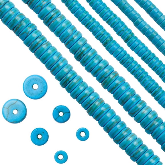 3 Strands 3 Sizes Dyed Synthetic Turquoise Dyed Beads Strands Heishi Beads Flat Round/Disc 4~8x2~3.5mm