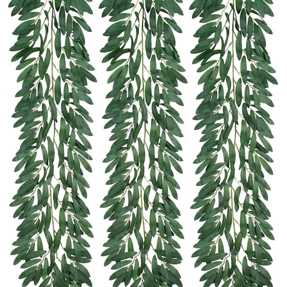 3 Strands Odorless Artificial Olive Leaf Vines, 73'' Silk Ivy Vine Garland with Green Leaves, Fake Hanging Plants Greenery Decor for Home, Bedroom, Wall, Party, Wedding Decoration.