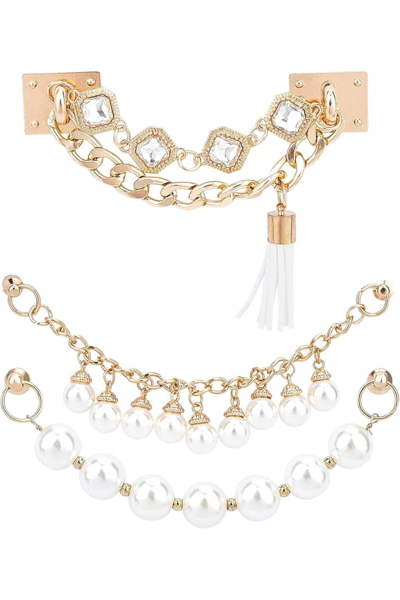 3 Strands Shoe Charm Chains Pearl and Rhinestone Shoe Chains Bling Shoe Charms for DIY Hole Shoes Clog Sandals Decoration Phone Case Decoration