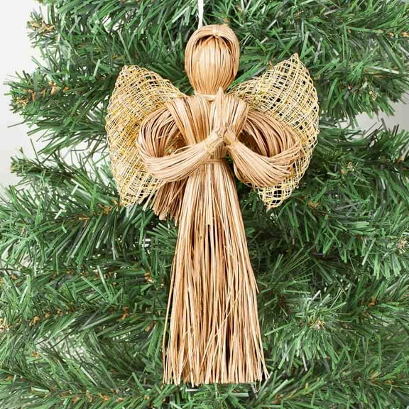 3 Straw Angels with Wire Stand - Handcrafted Holiday Dcor