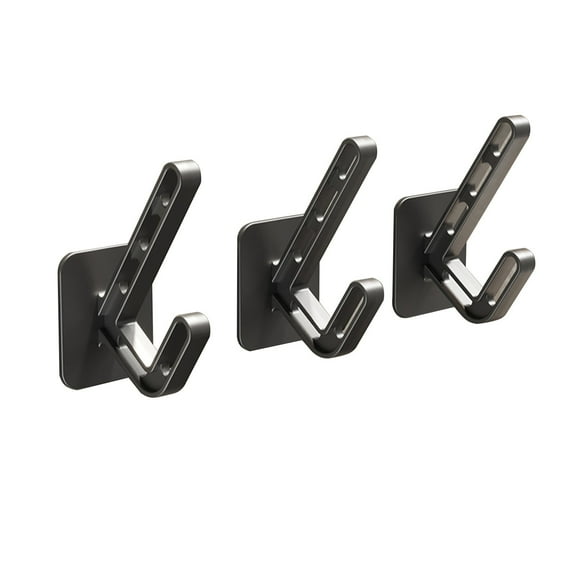 3 Strong Adhesive Wall Hooks for Clothes - No Drill Easy Installation, Multi-Purpose Hangers for Home, Office, Bathroom, Bedroom, and Closet - Space-Saving Plastic Hooks in Elegant Black Finish