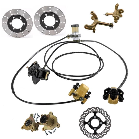 3 Stud Front Wheel Rim Hub Bearing Steering Knuckle & Hydraulic Brake Caliper & Master Cylinder Disc Rotors Assembly Kit for DIY ATV UTV Quad Dirt Bike Buggy Golf Cart Go Kart