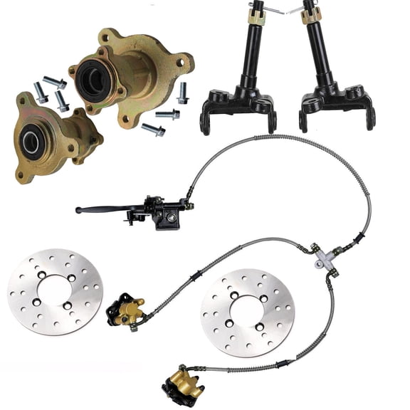 3 Stud Front Wheel Rim Hub + Steering Spindle Knuckle + Brake Caliper Master Cylinder + Brake Disc Rotors for DIY Parts ATV Quad Buggy Go Kart Golf Cart Electric Tricycle 70cc 90cc 110cc 125cc