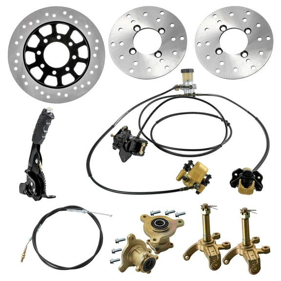 3 Stud Wheel Rim Hub Steering Spindle Hydraulic Brake Assembly Caliper with Master Cylinder & Brake Discs & Handbrake levers For ATV Quad Go Kart Buggy 4 Wheelers Mini Bike DIY
