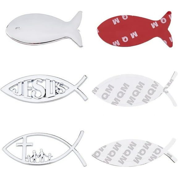 3 Styels Jesus Fish Decal Sticker Alloy Self-Adhesive Car Stickers