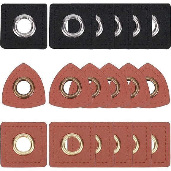 3 Style 90PCS Leather Eyelet Patches PU Leather Badges Metal Eyelets Grommets Patch Square Triangle Hybrid Eyelets for Sewing Clothes Bag Accessories diy