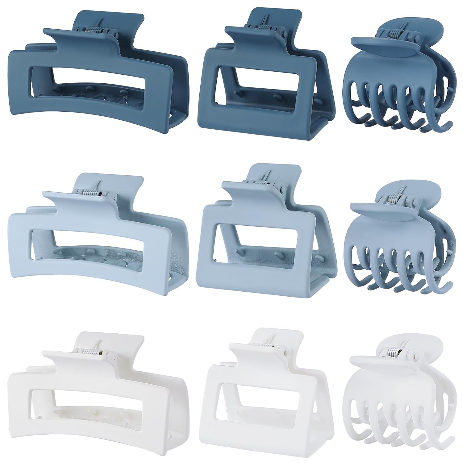 3 Style Blue Hair Claw Clips Set - 9 pcs Medium Rectangle and Square ...