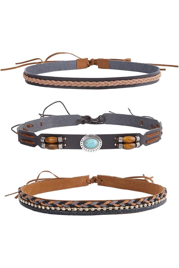 3 Style Cowboy Hat Band Handmade Imitation Leather Turquoise Rhinestone Ethnic Western Adjustable Replacement Hat Belt Accessories for Fedora Panama Cowboy Straw Hat DIY