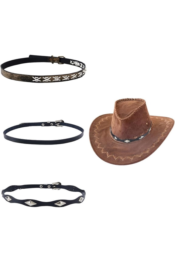 3 Style Cowboy Hat Bands Western Hats Belt Imitation Leather Hat Bands Hats Accessories for Women Men Cowboy Panama Native Style Hatbands Black