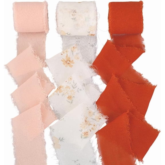 3 Style Floral Fringe Chiffon Ribbon 15Ydsx1.7In Frayed Edge Fabric Silk Handmade Chiffon Ribbon Set for Wedding Party Birthday Invitations Spring Flower Bouquets Gift DIY Crafts Wrapping for DIY