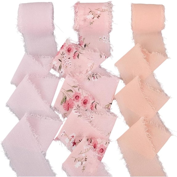 3 Style Floral Fringe Chiffon Ribbon 15Ydsx1.7In Handmade Frayed Edge for Wedding Invitations Party Birthday Spring Flower Bouquets Gift DIY Crafts Wrapping Colorful DIY