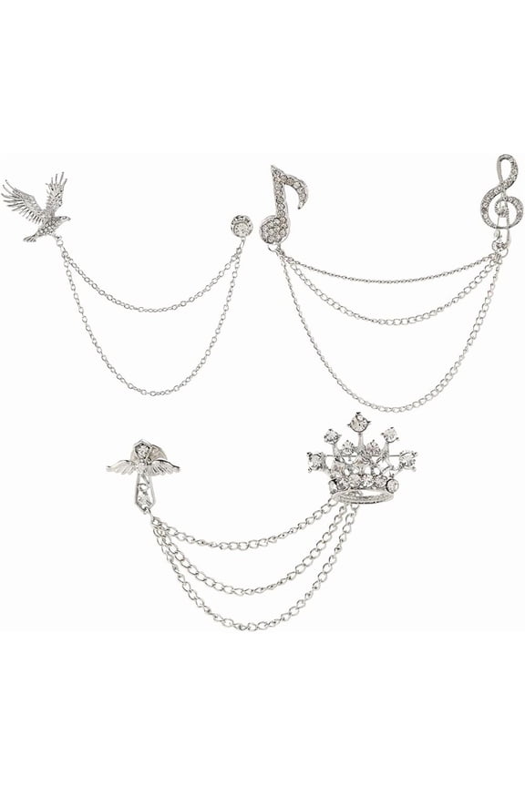 3 Style Hanging Chain Brooches Men's Music Note Mark Brooch Eagle Lapel Pin Badge Hanging Chains Collar Brooches Pin for Career Suit Tuxedo of Shirts Tie Hat Scarf