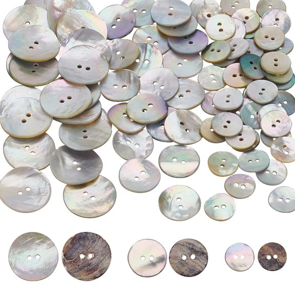 3 Style Natural Akoya Shell Buttons 2-hole Flat Round Seashell Color 15~25.5x1.4~2.5mm 100pcs/box
