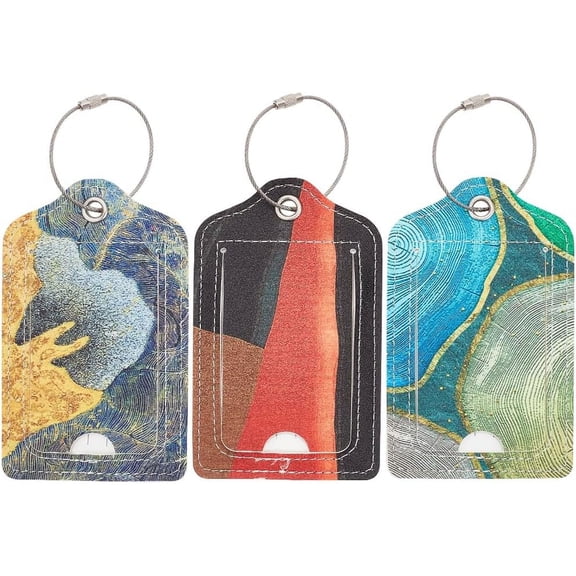 3 Style PU Leather Luggage Tags Geometric Suitcase Name Card Sleeve Identifiers Name ID Labels Holder Travel for Suitcase Backpacks Handbag Colorful