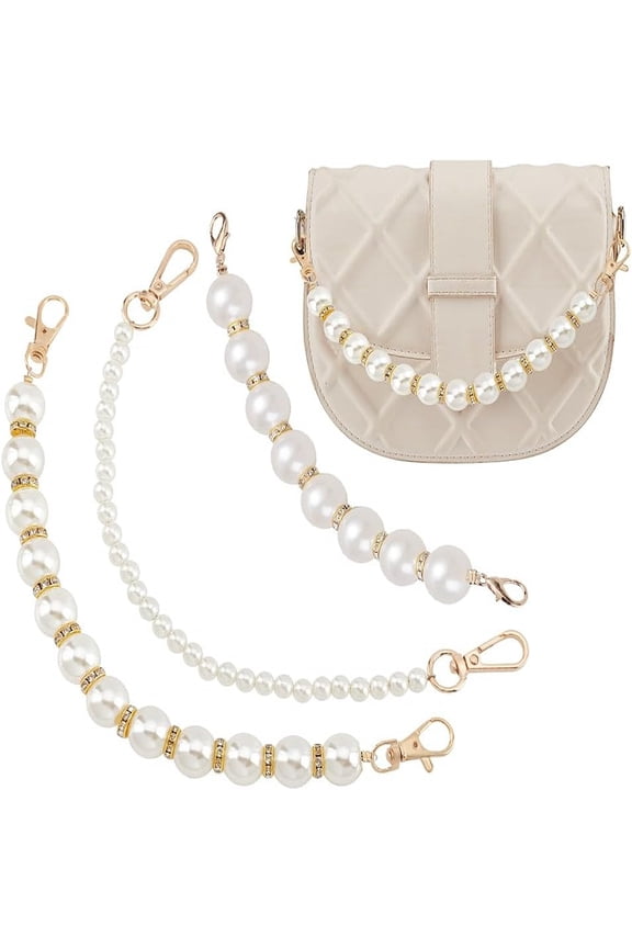3 Style Pearl Chain Strap 12 inch Short Purse Chain Replacement White Imitation Pearl Handle Strap Beaded Purse Charms for Tote Shoulder Bag