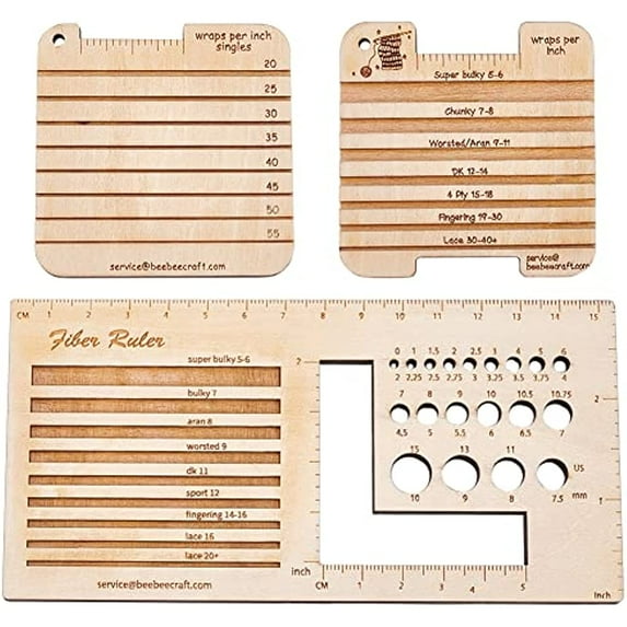 3 Style Wood Knitting Needle Gauge and Ruler Square Wood Spinning Control Card Knitting Tool for Spinners Yarn Measuring Tools Crochet Accessories