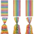 thumbnail image 1 of 3 Styles 120PCS Candy Gift Bag Rainbow Plastic Clear Cellophane Treat Bags Twist Ties Stripes Polka Heart Printed Pattern Goodie Package for Birthday Cookie Packing Party Favor Supplies DIY, 1 of 8