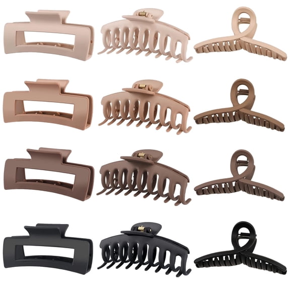 3 Styles 12pack Hair Clips for Women 4.3 In Big Claw Clips for Thin Thick Hair Combination Hair Accessories for Women (Natural Color)