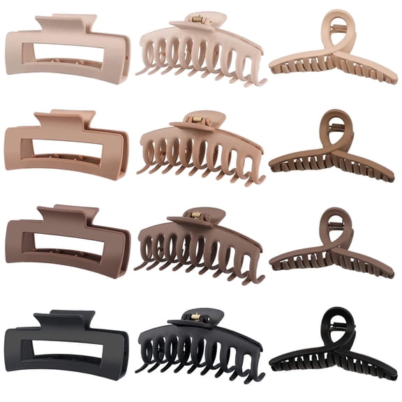 3 Styles 12pack Hair Clips for Women 4.3 In Big Claw Clips for Thin Thick Hair Combination Hair Accessories for Women (Natural Color)