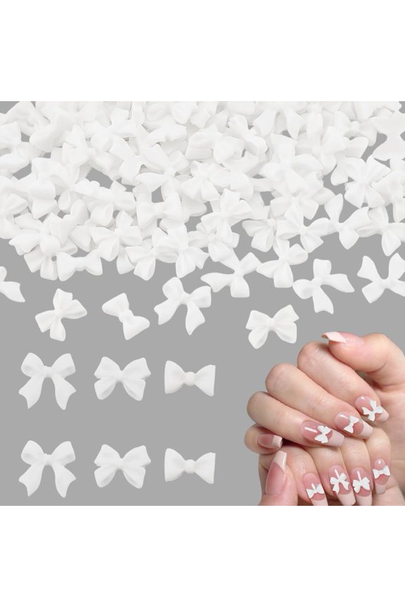3 Styles 150Pcs Nail Charm White Bowknot Charms for Nail 3D Nail Art Decoration Resin Nail