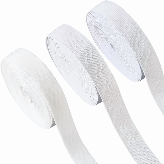 3 Styles 15Yds*20mm Non-Slip Elastic Ribbon Wave Silicone Elastic Gripper Band Stretch Rubbers Stretch Belt Webbing Roll Spool for DIY DIY Garment Sewing Crafts Sports Shorts Accessories White