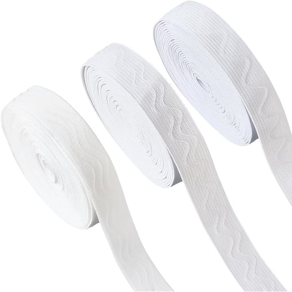 3 Styles 15Yds*20mm Non-Slip Elastic Ribbon Wave Silicone Elastic Gripper Band Stretch Rubbers Stretch Belt Webbing Roll Spool for DIY Garment Sewing Crafts Sports Shorts Accessories White