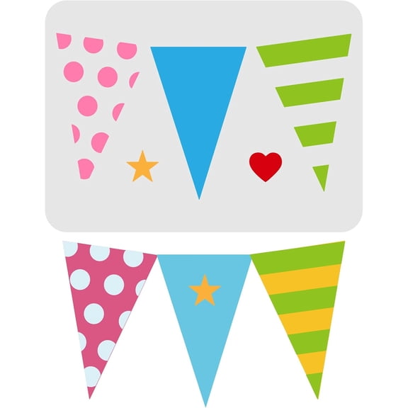 3 Styles Bunting Stencil 11.7x8.3 inch Plastic Triangle Stars Love Heart Stencil Reusable Pennant Flag Banner Stencil Party Wall Festival Decoration