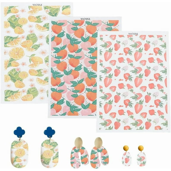 3 Styles Ceramic Clay Transfer Paper Ceramic Decals Pottery Transfers for Pottery Art Underglaze Paper Fruit Clay Transfer Paper Colorful Pottery Art Sticker for Pottery Glaze Coaster
