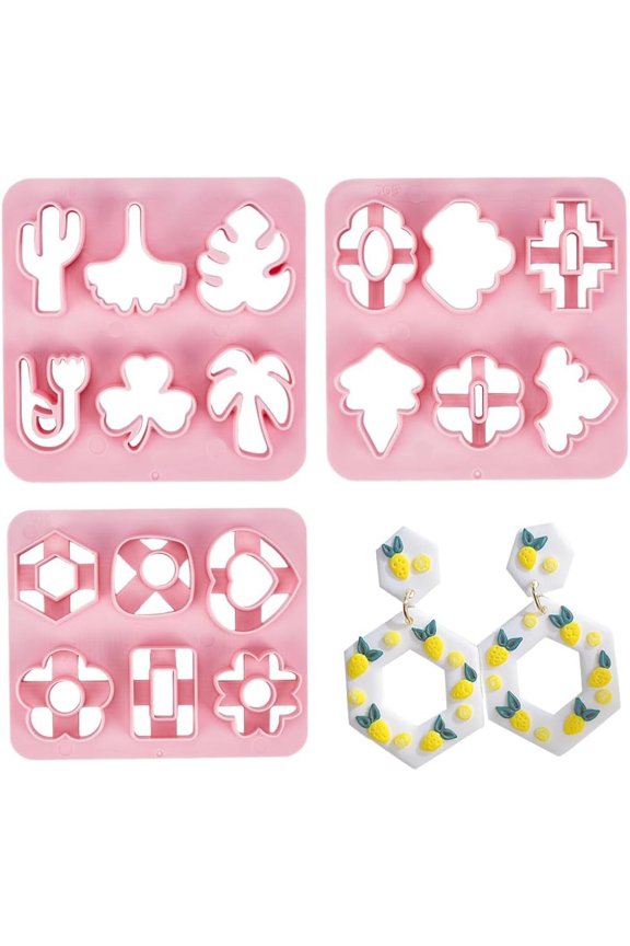 3 Styles Clay Cutters Polymer Clay Earring Cutter Sets Cutting Dies Jewelry Making Templates Plastic Heart Plant Flower Leaves Stencils Modeling Tools for Earrings Jewelry Making for DIY